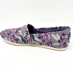 Toms Classics Grey Floral Womens Slip On Casual Canvas Flat Shoes