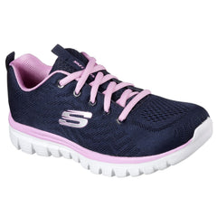 Women's Wide Fit Skechers 12615 Graceful Get Connected Sports Trainers - Navy/Pink