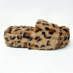 Sugar Wryde Leopard Brown Platform Womens Fluffy Slip On Slipper Warm Sandals