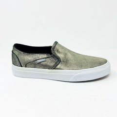 Vans Asher (Metallic) Gold White Womens Classic Slip On Casual Shoes