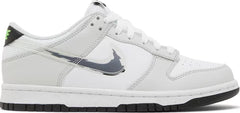 Nike Grade School Womens Dunk Low Sneakers - 'Glitch Swoosh White Grey'