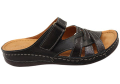Orizonte Easestride Womens Comfort European Leather Slides Sandals
