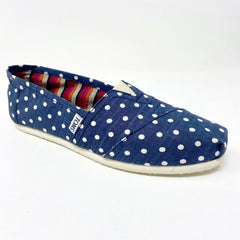 Toms Classics Navy Polka Dot Linen Womens Slip On Casual Canvas Flat Shoes