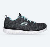Women's Wide Fit Skechers 12614 Graceful Twisted Fortune Trainers - Black/Turquoise
