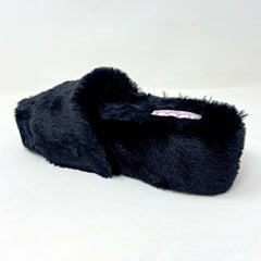 Sugar Wryde Black Platform Fluffy Slip On Womens Fur Slipper Warm Sandals