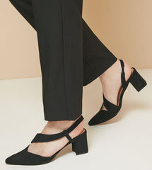 Women's Wide Fit Wallis Eve Asymmetric Strap Block Heel Pointed Court Shoes