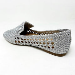 Birdies The Starling Silver Woven Womens Vegan Leather Slip On Flats Loafers