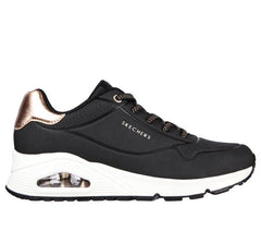 Women's Wide Fit Skechers Uno 155196W Shimmer Away Trainers - Black