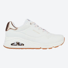Women's Wide Fit Skechers Uno 155196W Shimmer Away Trainers - White