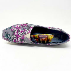 Toms Classics Grey Floral Womens Slip On Casual Canvas Flat Shoes