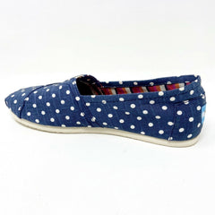 Toms Classics Navy Polka Dot Linen Womens Slip On Casual Canvas Flat Shoes