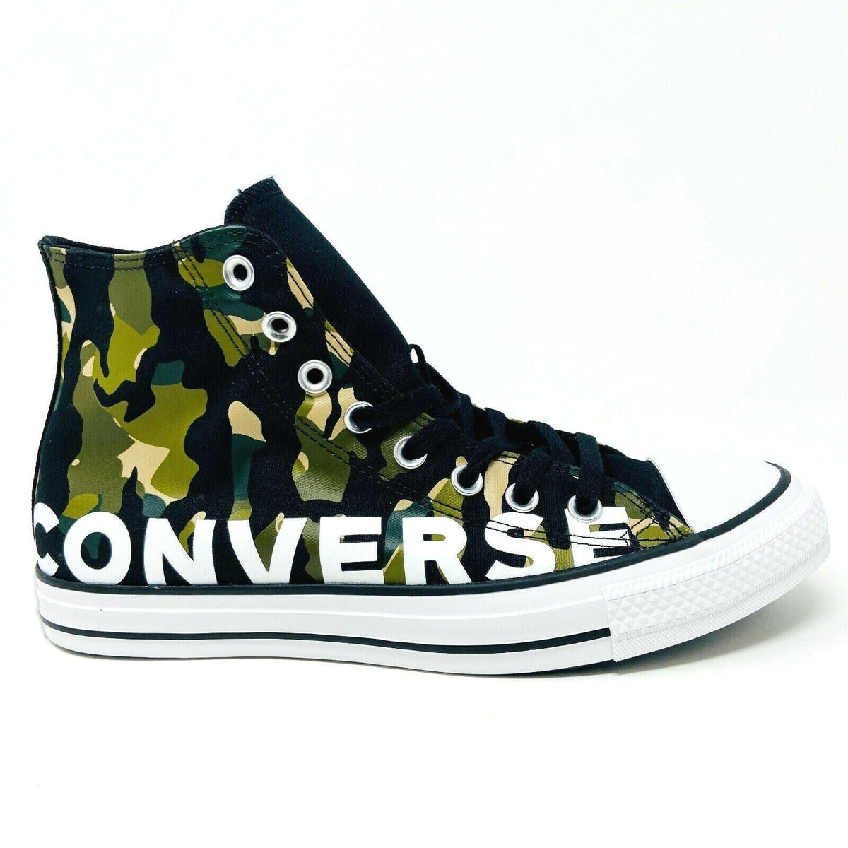 Converse Chuck Taylor All Star Hi Black Green Camo Print Womens Sneakers 166232F