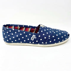 Toms Classics Navy Polka Dot Linen Womens Slip On Casual Canvas Flat Shoes