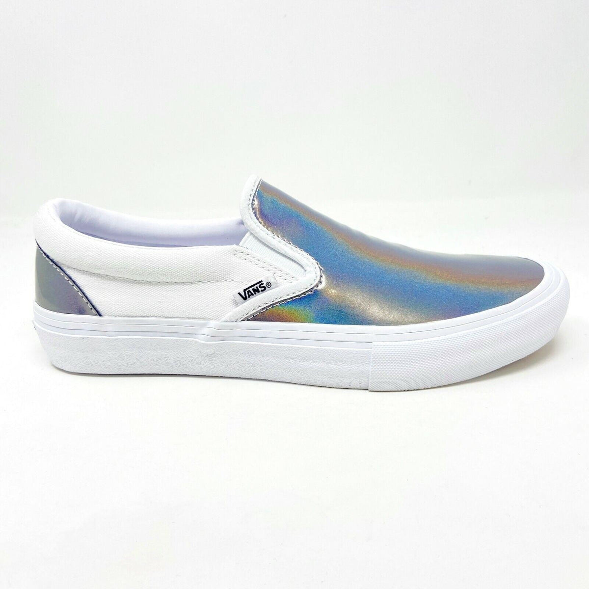 Vans Slip On Pro (Iridescent) Silver True White Womens Laceless Shoes Sneakers