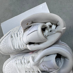 DISPLAY - Nike Womens Air Jordan 1 Mid SE Sneakers - 'White Light Iron Ore'