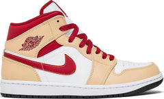 Nike Mens Air Jordan 1 Mid Sneakers - 'Light Curry Cardinal Red'
