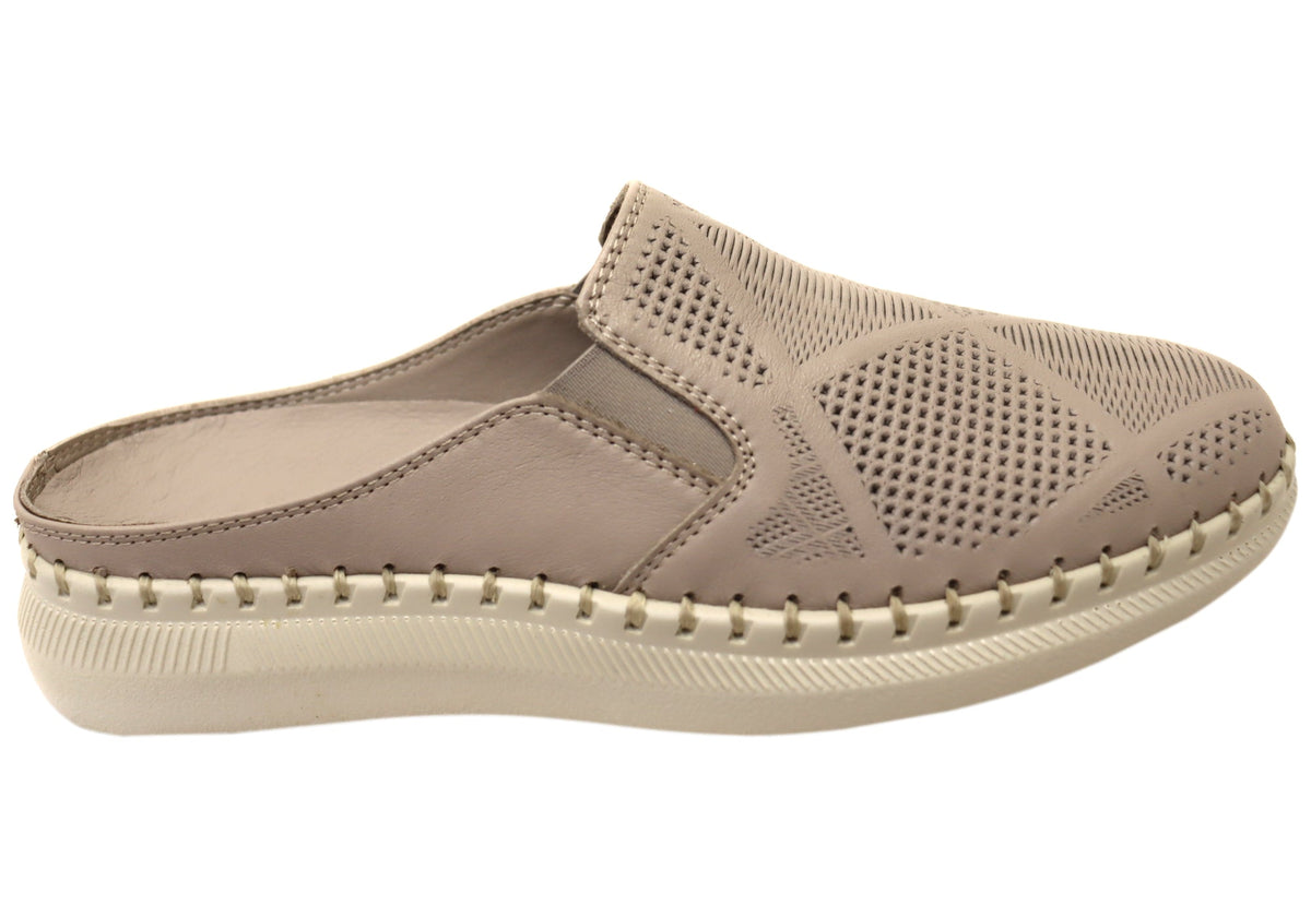 Orizonte Simmi Womens European Leather Closed Toe Open Back Mules