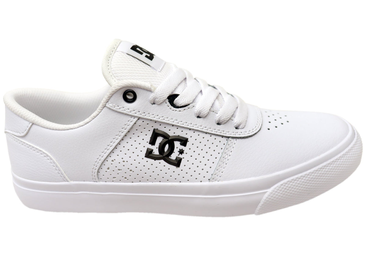 DC Shoes Mens Comfortable Teknic Leather Lace Up Shoes White Black