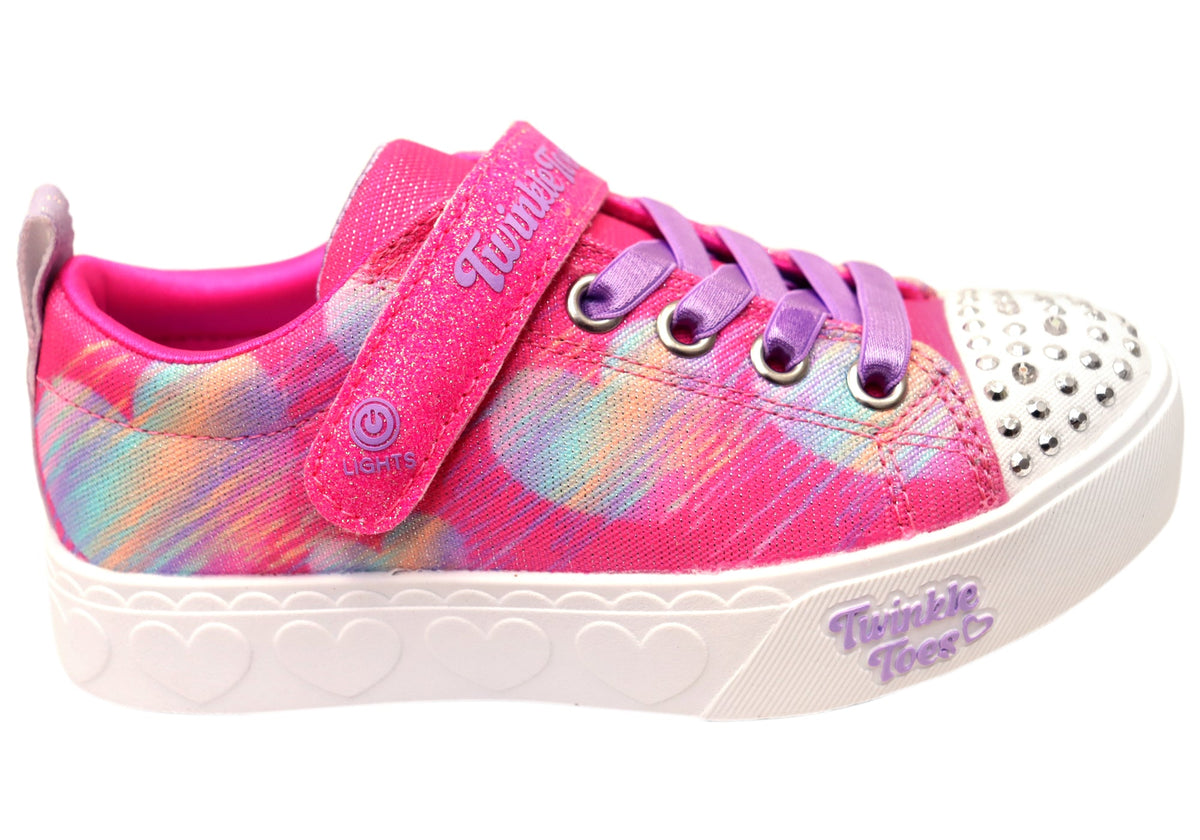 Skechers Kids Girls S Lights Heart Steps Heart Sketch Shoes Pink Multi
