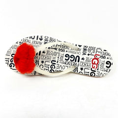 UGG Simi Fluff Manifesto White Red Womens Flip Flop Sandals 1101562 JSM