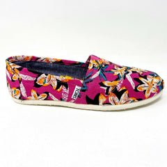 Toms Classics Pink Floral Womens Slip On Casual Canvas Flats Shoes
